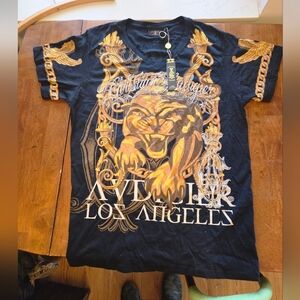 NWT Vintage Christian Audigier Los Angeles Tiger T-Shirt XL Black Gold Foil Rhin